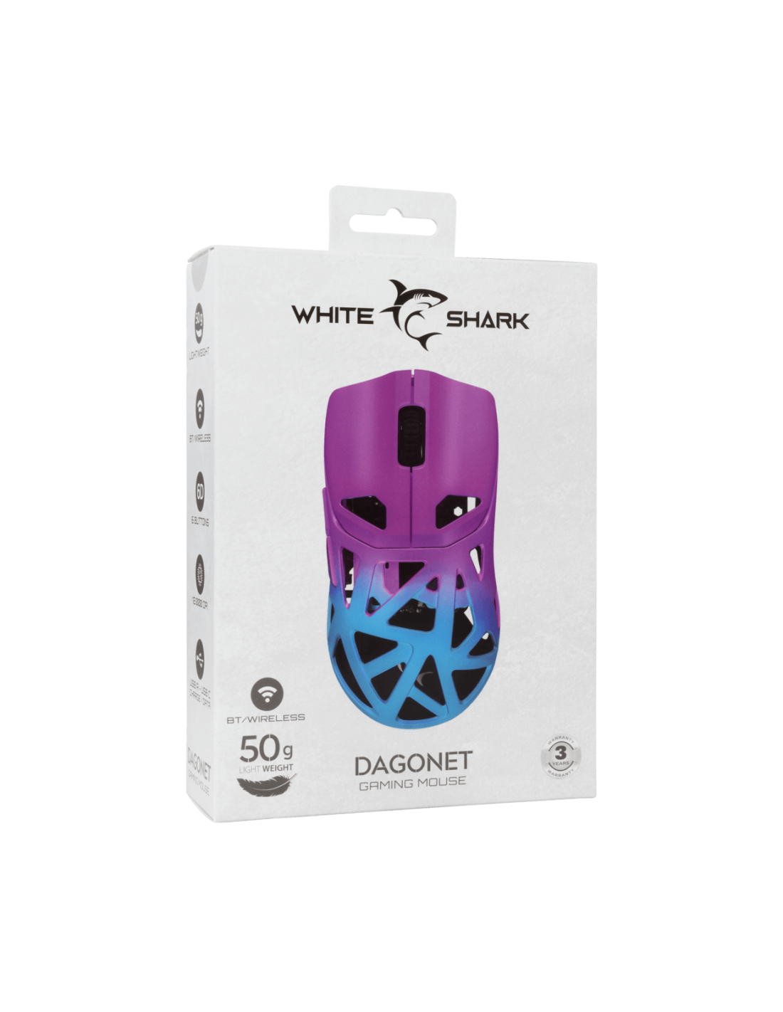 White Shark DAGONET-BLP, WGM-5019BLP vezeték nélküli gamer egér,6D, BT + 2,54GHz, kék/lila, 12.000 dpi (24.000SW) - Image 2