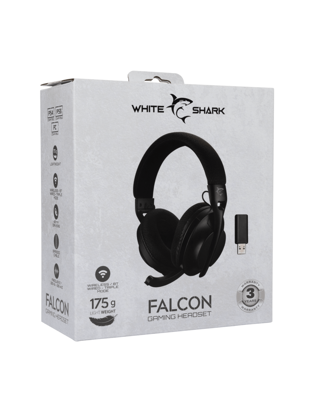 White Shark FALCON-B, GH-2441B, vezeték nélküli gamer fejhallgató, fekete - Image 2