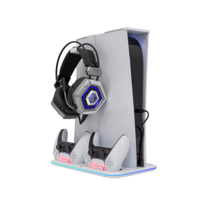 KIMURA PS5 Multifunkciós tartó, Konzol hűtő + Töltő állomás + Játék tartó + Headset tartó fehér
