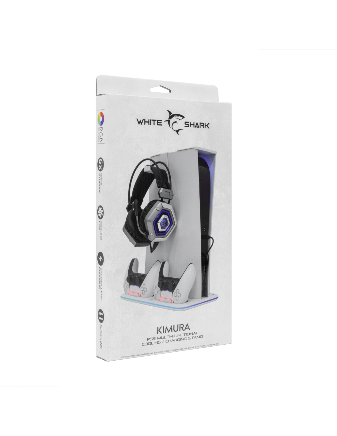 KIMURA PS5 Multifunkciós tartó, Konzol hűtő + Töltő állomás + Játék tartó + Headset tartó fehér - Image 2