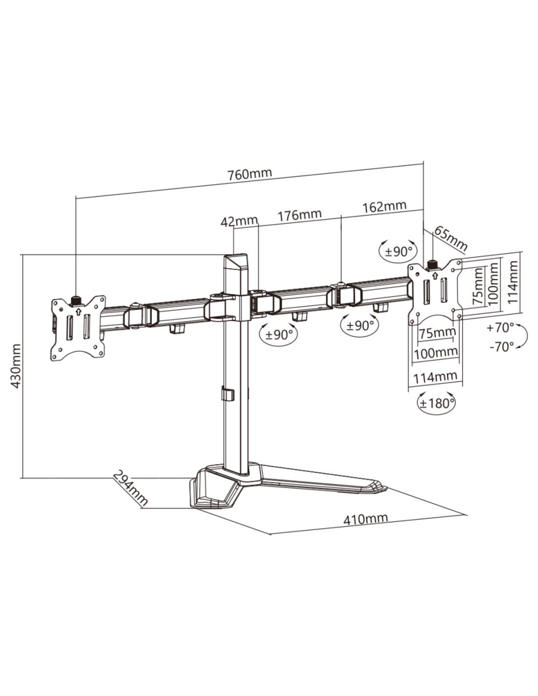 White Shark TUTANKHAMUN GMS-3206 asztali monitor tartó (dupla), 17"- 32" (43 cm - 81cm) - Image 4
