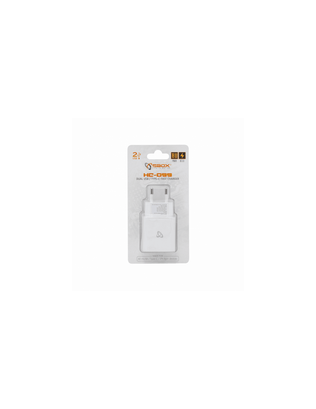 Sbox HC-099 USB 2.0 + Type-C hálózati töltő - Image 2
